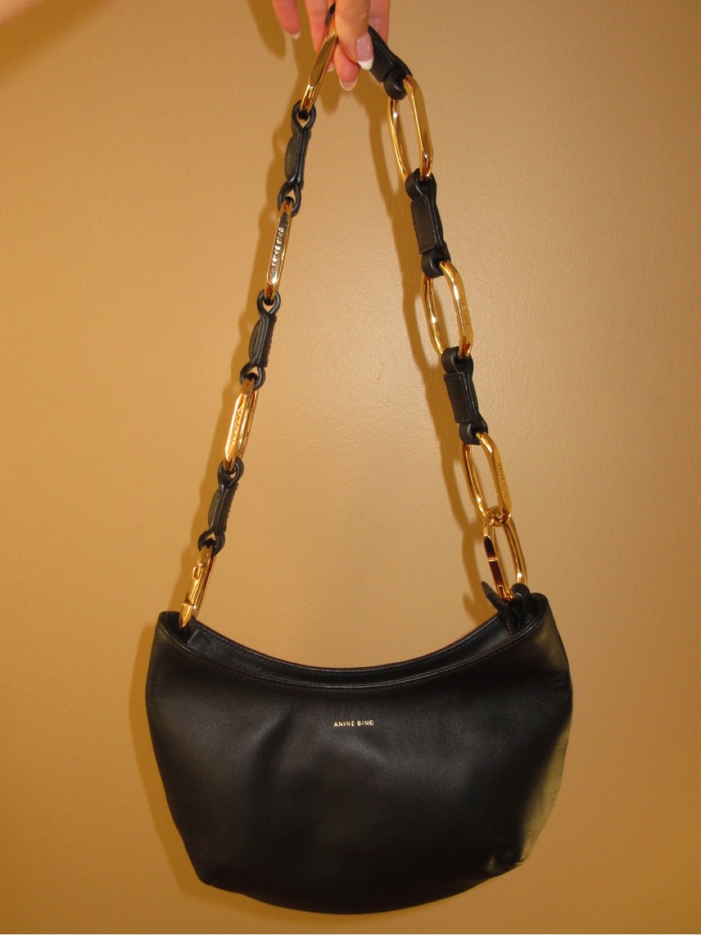 Anine Bing Black Mini Jody Shoulder Bag with Gold Chain-Link Strap
